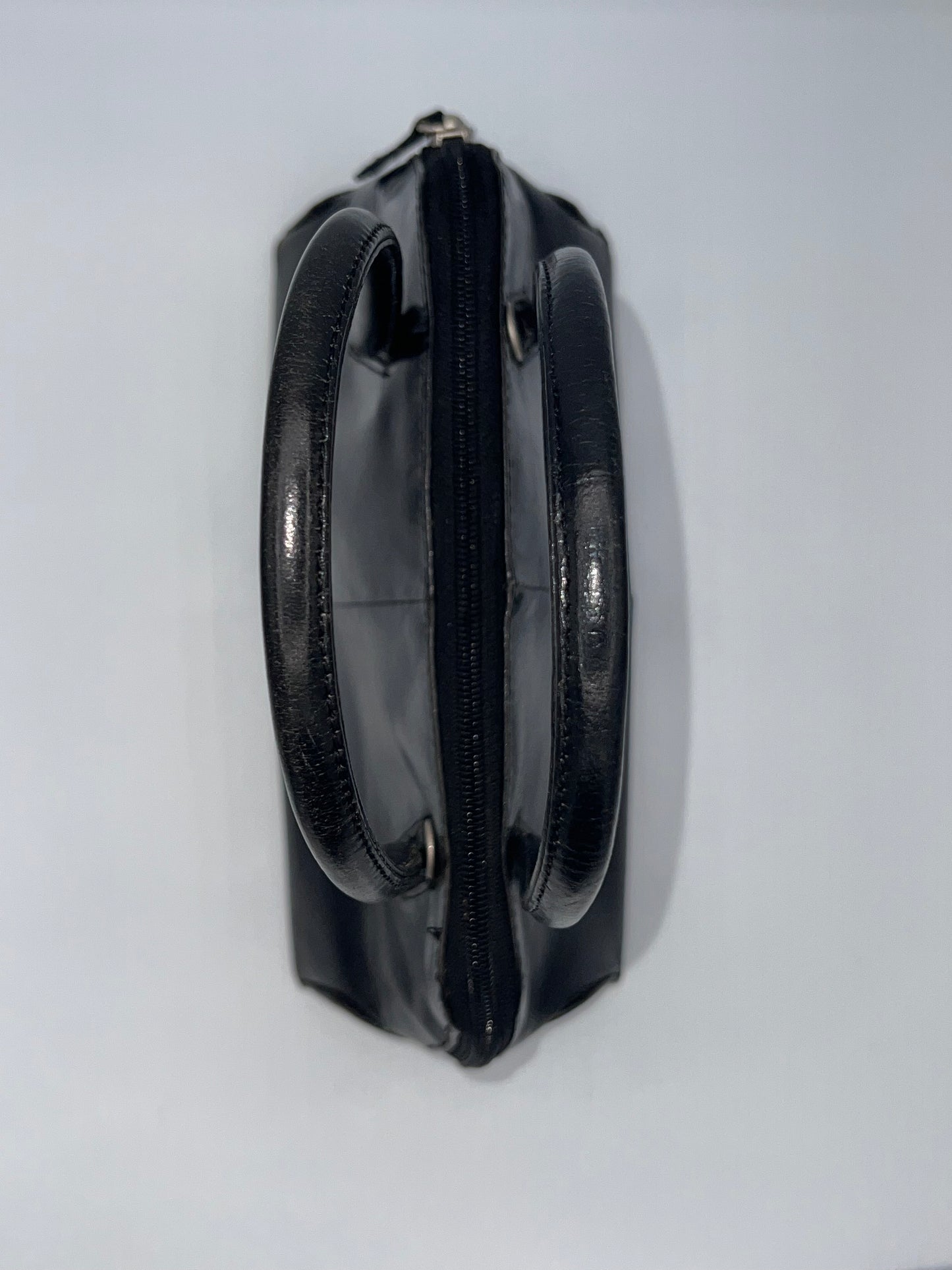 Vintage Black Leather Handle Bag with Wallet