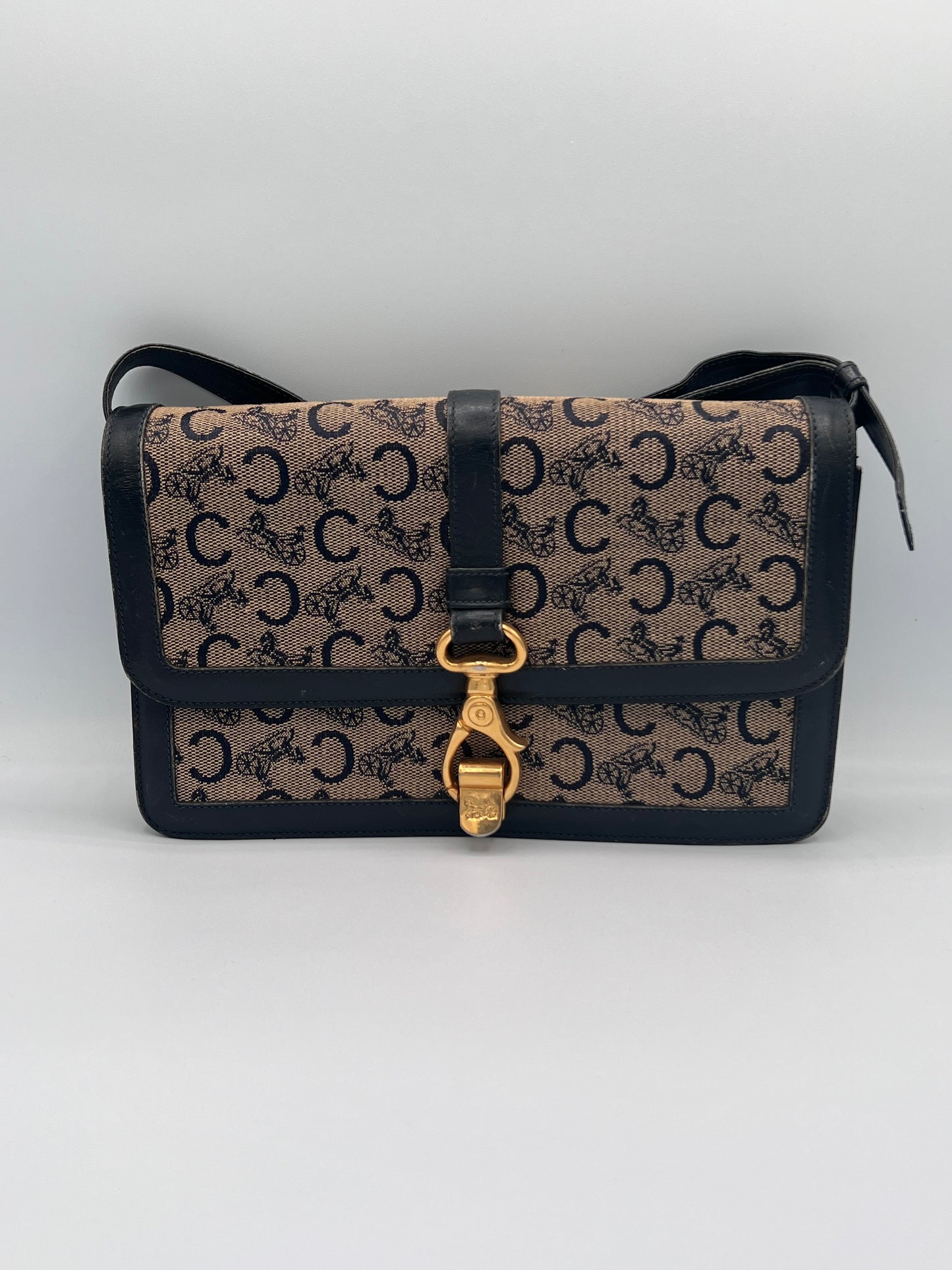 Vintage Celine C Sarky Navy Shoulder Bag