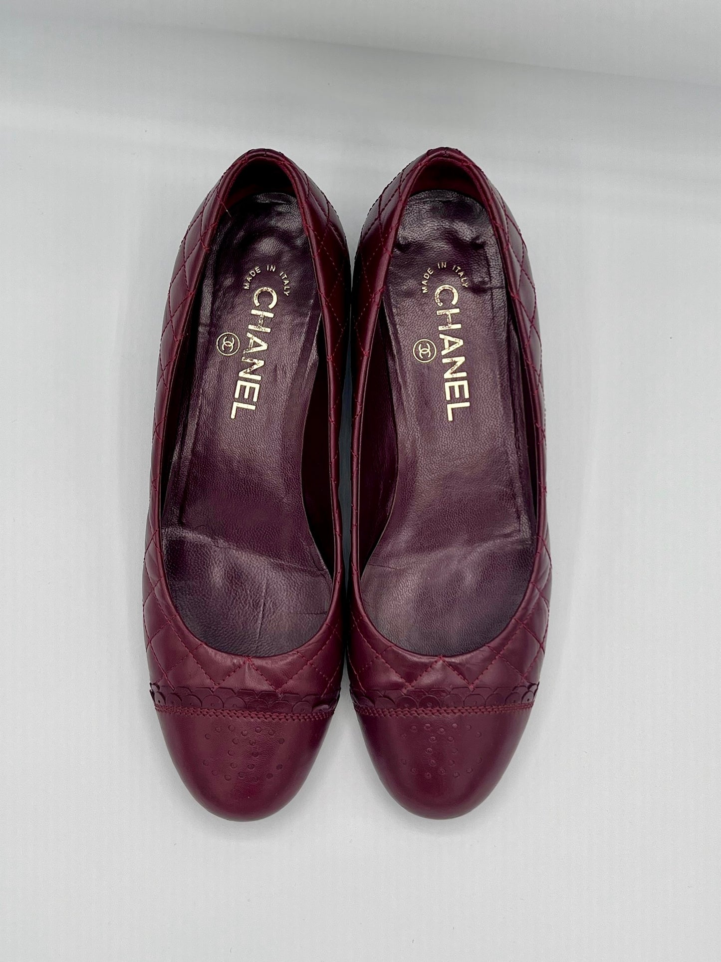 Chanel Burgundy Heeled Quilted Ballet Flats