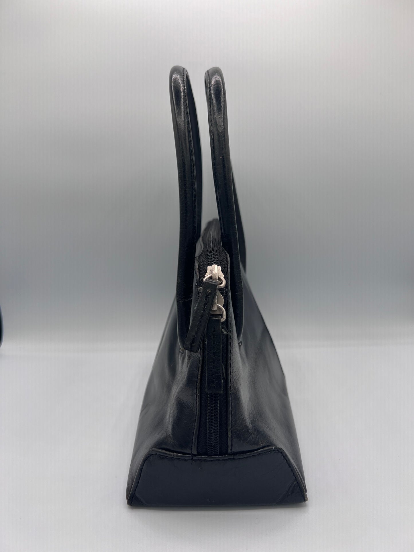 Vintage Black Leather Handle Bag with Wallet