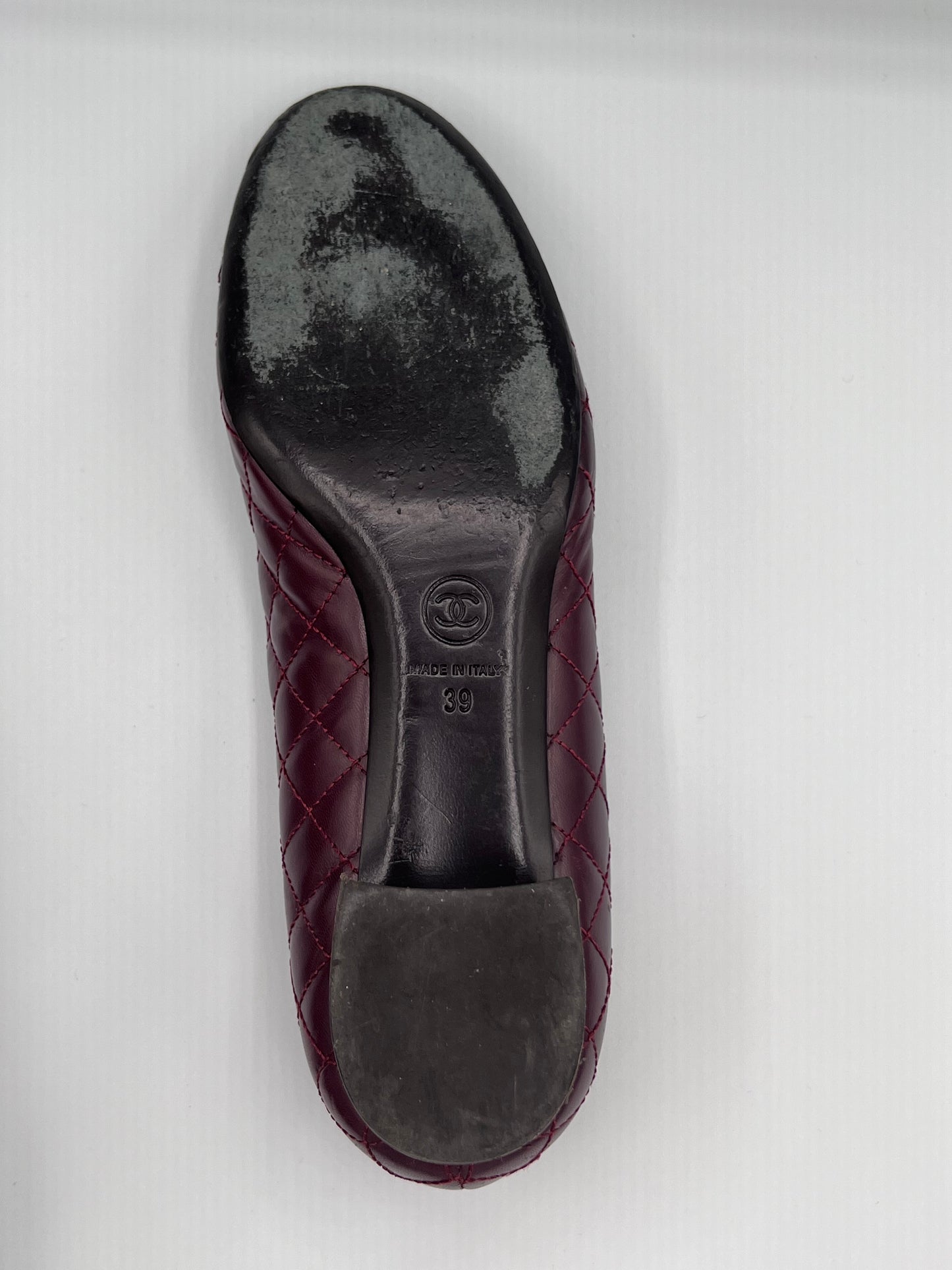 Chanel Burgundy Heeled Quilted Ballet Flats