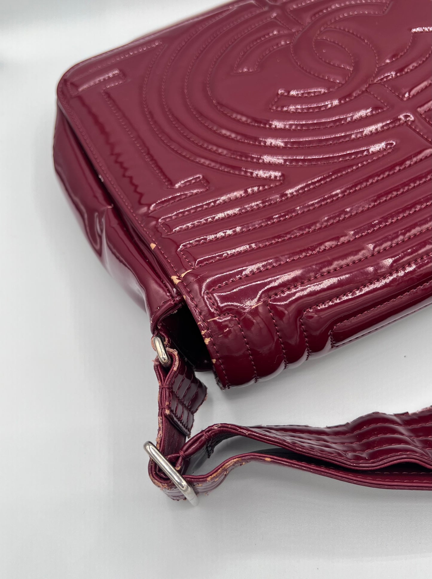 Chanel Bordeaux CC Logo Patent Leather Shoulder Bag