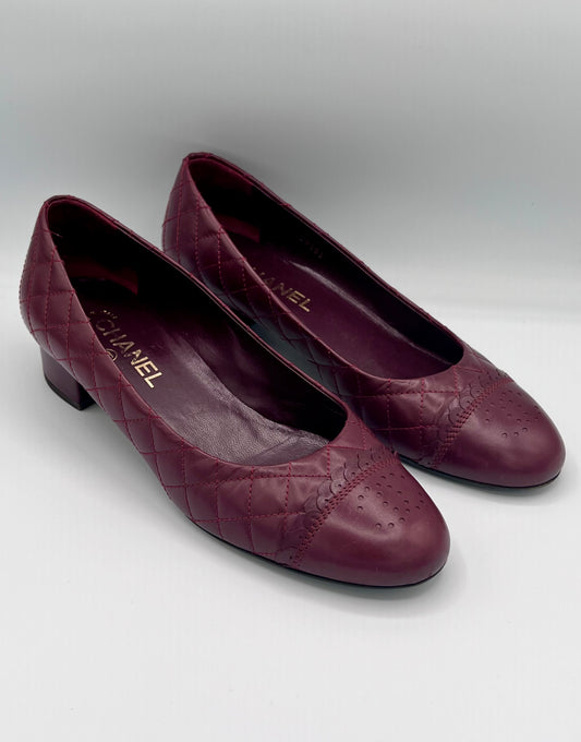 Chanel Burgundy Heeled Quilted Ballet Flats