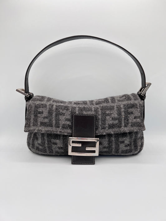 Fendi Grey Wool Baguette Shoulder Bag