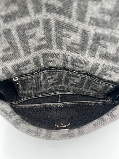 Fendi Grey Wool Baguette Shoulder Bag