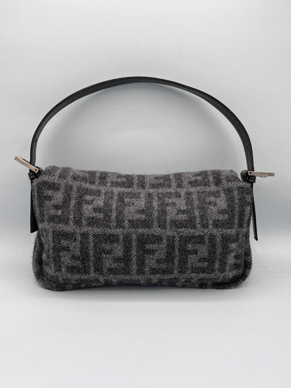 Fendi Grey Wool Baguette Shoulder Bag