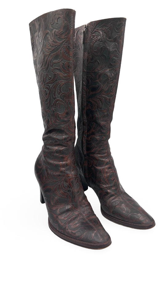 Oscar de la Renta Women’s Embossed Leather Knee High Boots