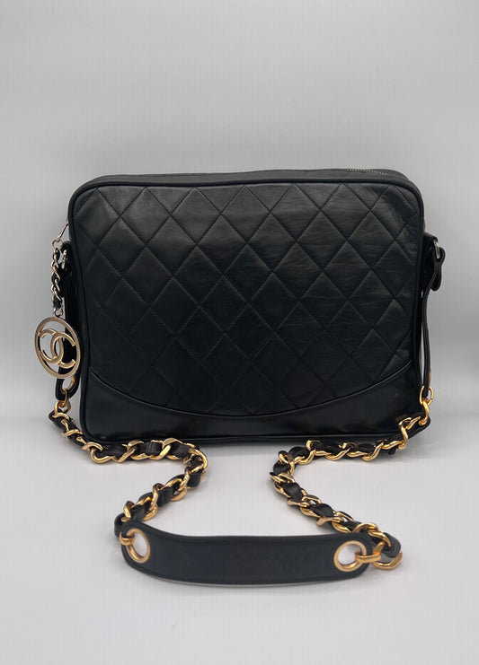 Vintage Chanel Black Leather Camera Bag