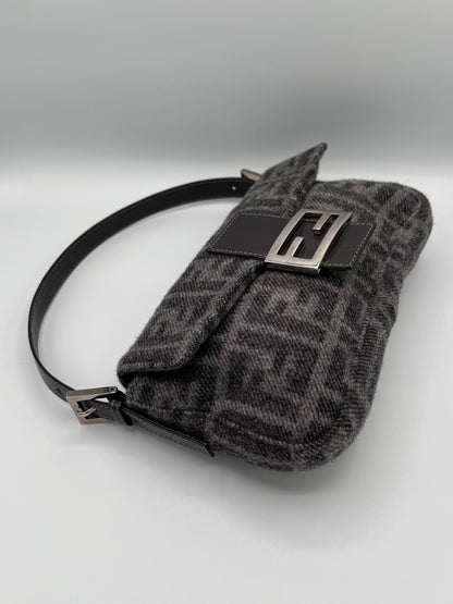 Fendi Grey Wool Baguette Shoulder Bag