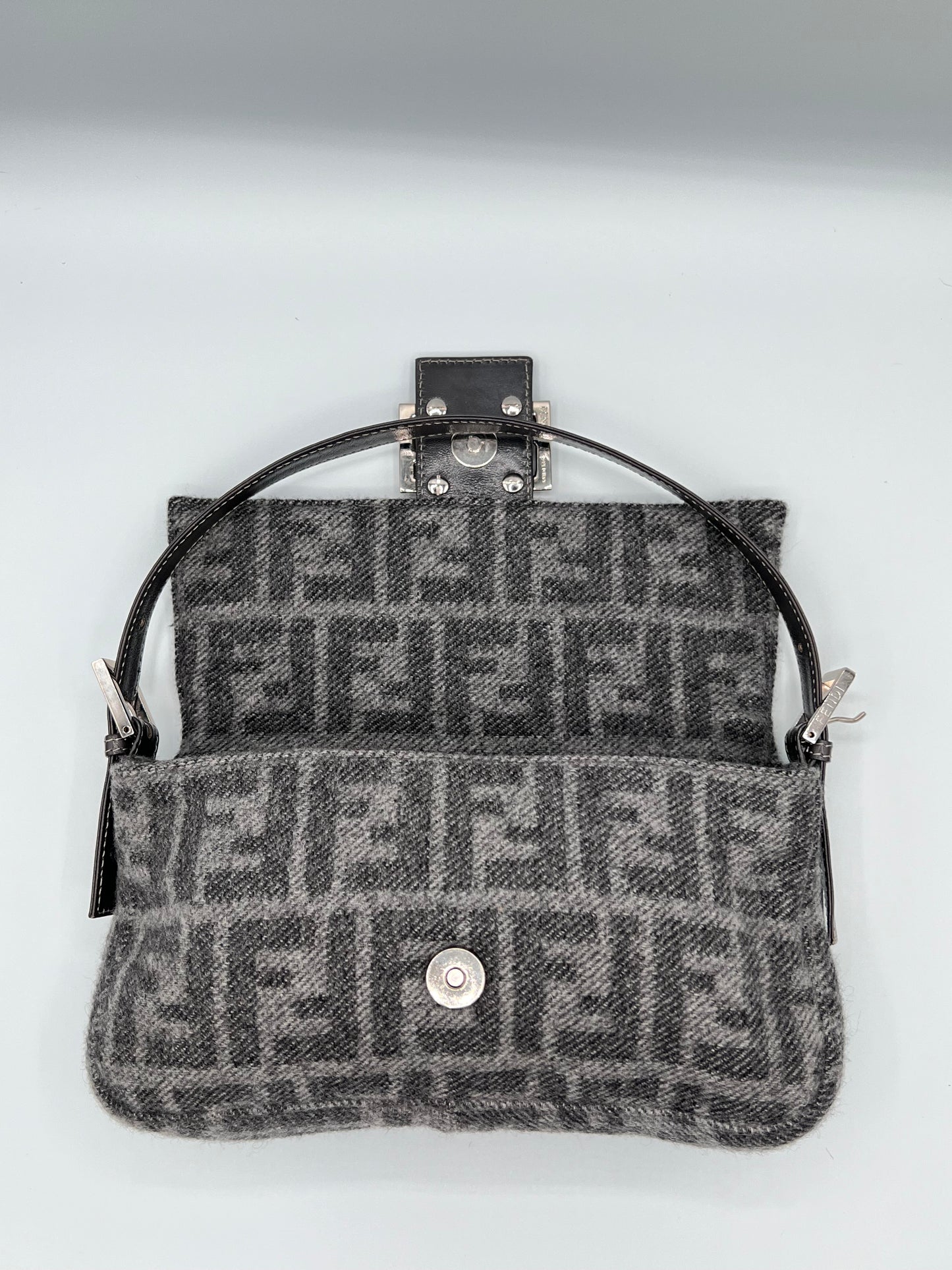 Fendi Grey Wool Baguette Shoulder Bag