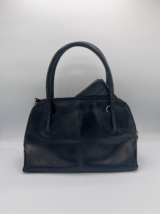 Vintage Black Leather Handle Bag with Wallet