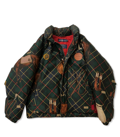 Vintage Polo Ralph Lauren Green Plaid Equestrian Puffer Jacket